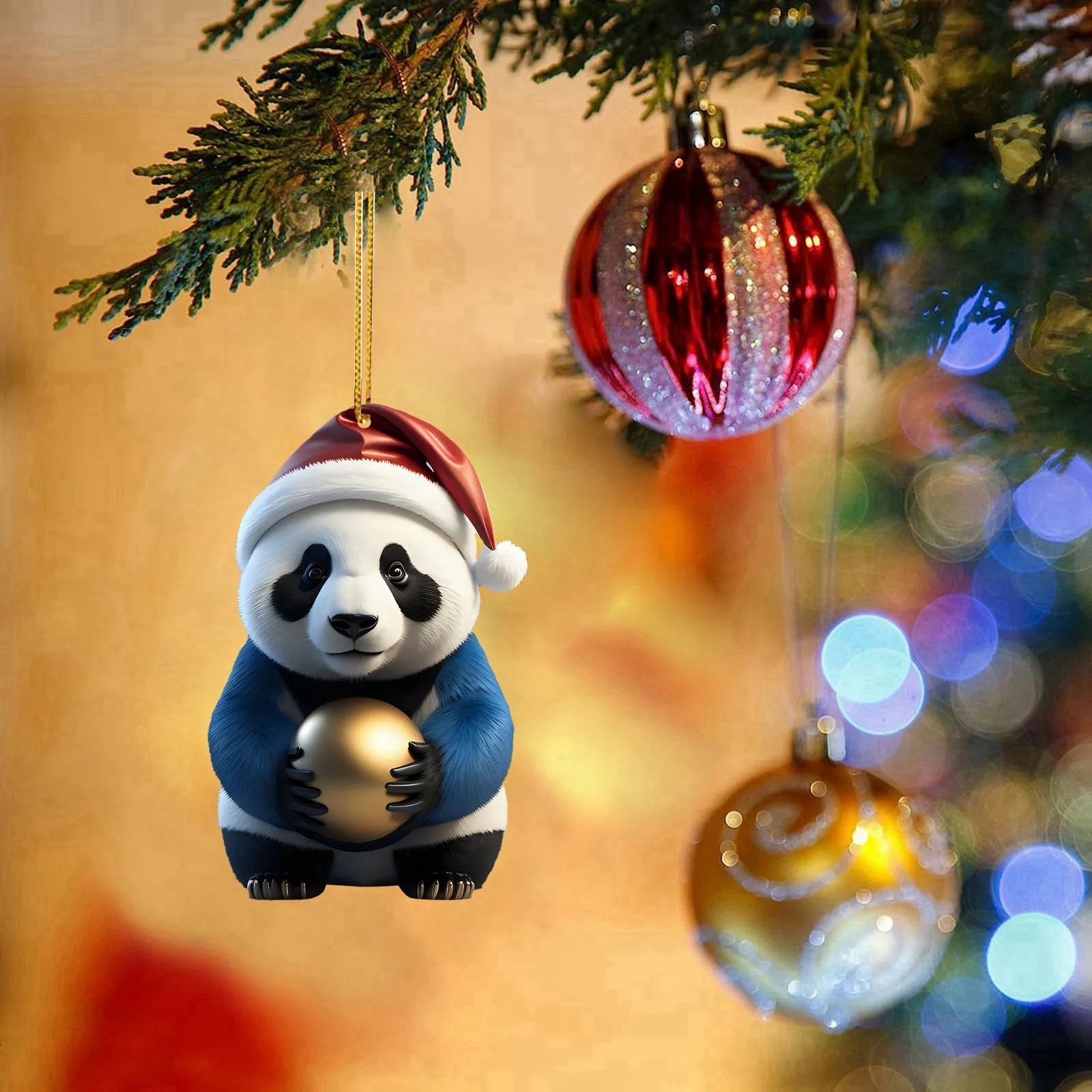 Christmas Cute Panda Pendant Hanging Gift Christmas White Panda Pattern Decoration Tree Backpack Home Window Christmas Pendant