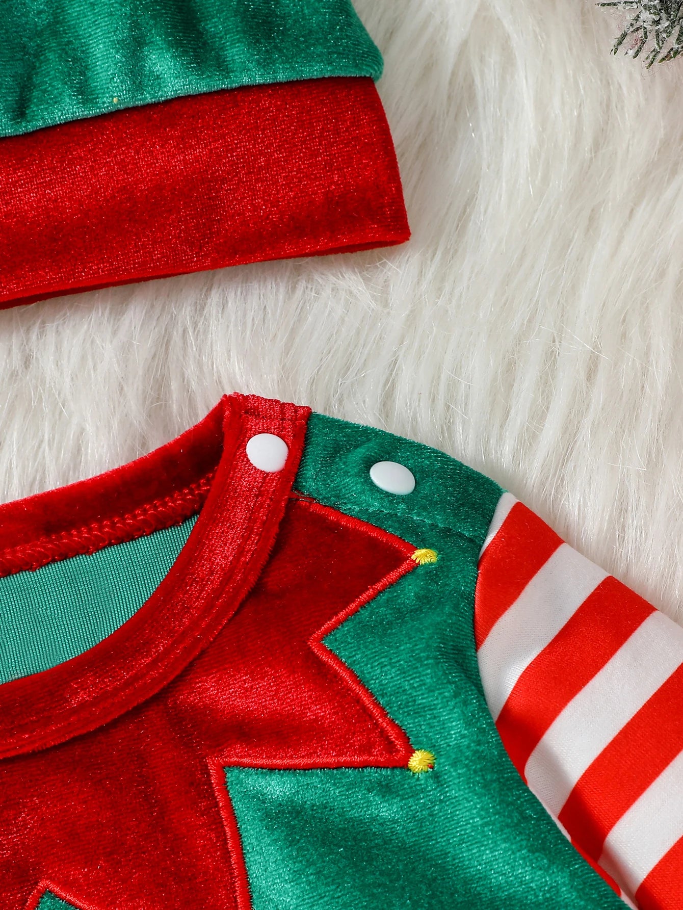 2Pcs Christmas Baby unisex Jumpsuit Newborn Cute  Striped Clothes Autumn Winter Boys Girls Round Neck Long Sleeve Bodysuit+Hat