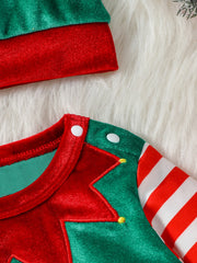 2Pcs Christmas Baby unisex Jumpsuit Newborn Cute  Striped Clothes Autumn Winter Boys Girls Round Neck Long Sleeve Bodysuit+Hat