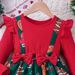 1-6Y Baby Girls Christmas Party Dress 2024 Autumn Winter Casual Outfit Red Blue Patchwork Dress Kid Cosplay Santa Claus Costume