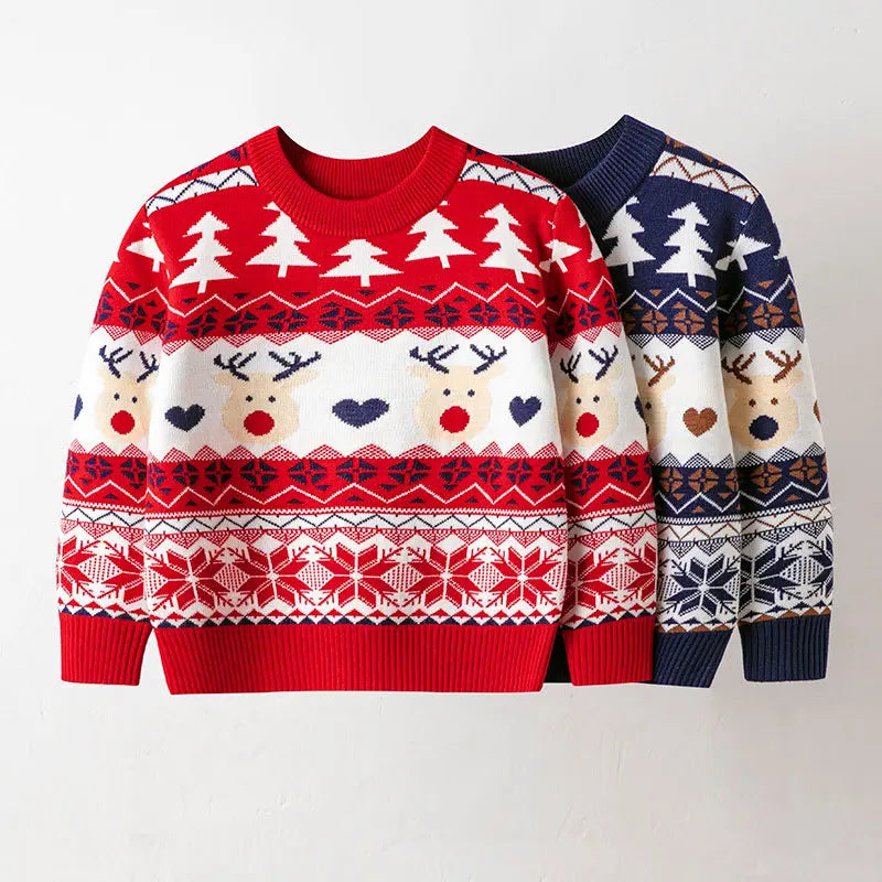 Christmas Sweaters Children Autumn Winter Warm Pullover Baby Cartoon Knitted Sweaters Kids Clothes 2-6 Year Boy Girl Xmas Jumper