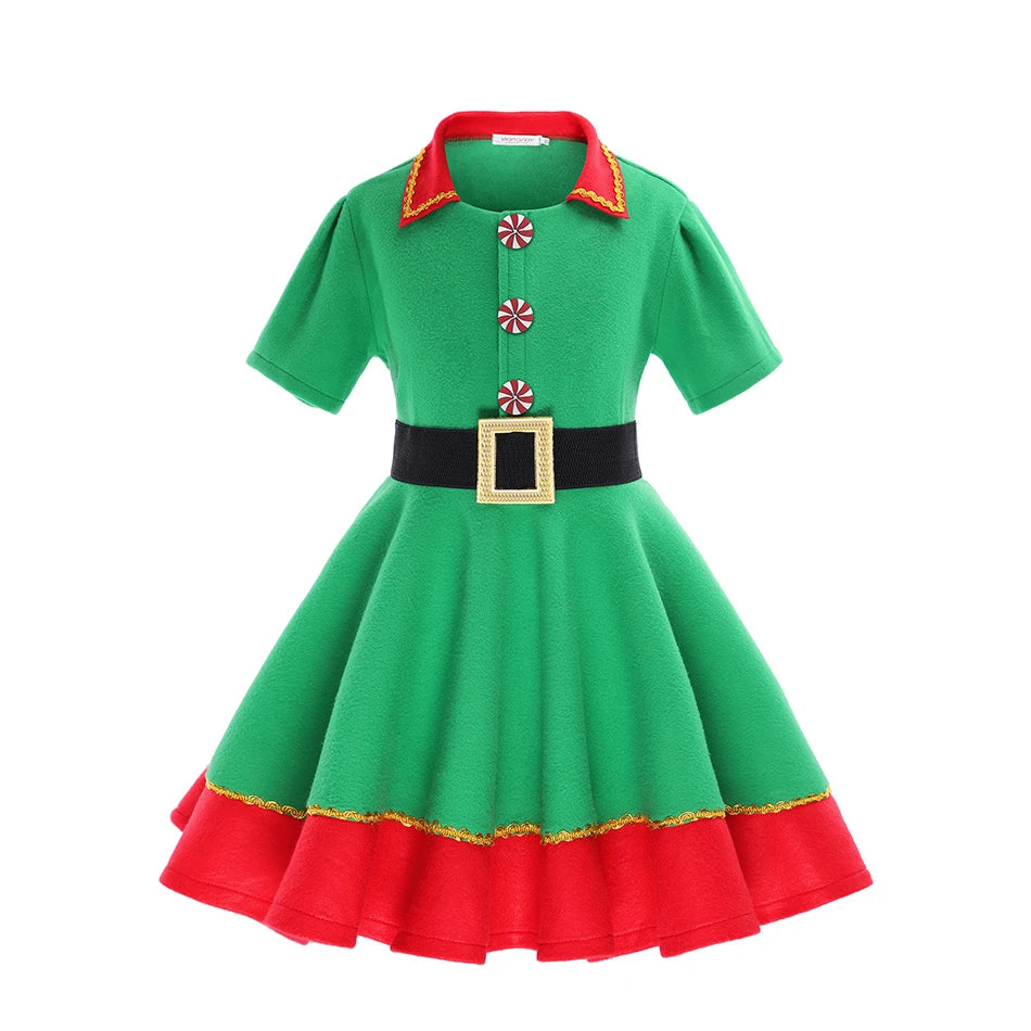 Children Christmas Cosplay Costume Santa Claus Dress Xmas Outfit Set Red New Year Dress Cloak Belt For Girls