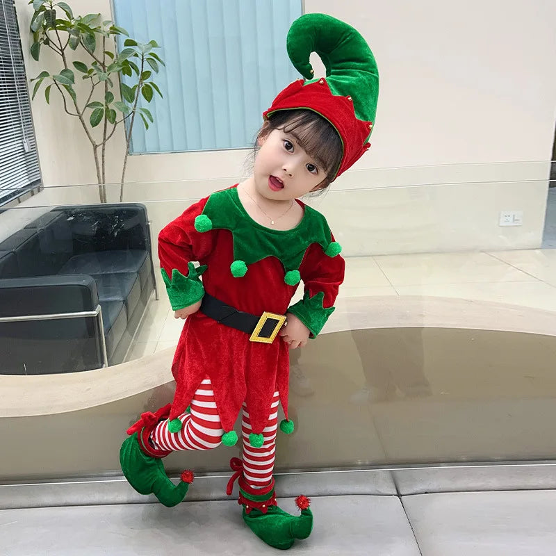 New Year Kids Santa Claus Toddler Baby Red Xmas Clothes Party Red Dress Set for Children Christmas Costume Santa Claus Set