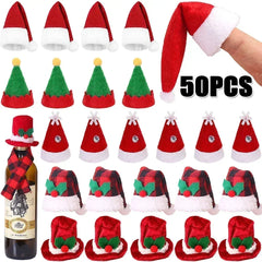 Lots Christmas Wine Bottle Cover Cap Red Green Xmas Hats Scarf Home Ornament Festival Party Tableware Decoration Supplies 2024