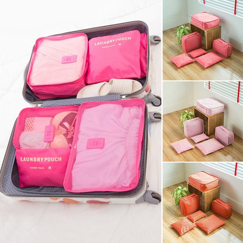 6 PCS Travel Storage Bag Set for Clothes Tidy Organizer Wardrobe Suitcase Pouch Travel Organizer Bag Case Shoes Packing Cube Bag